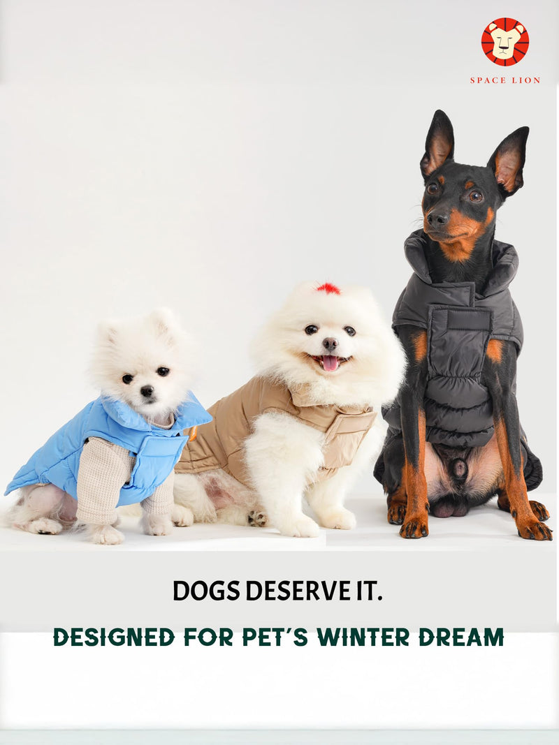 SPACE LION Dog Puffer Jacket, Down Dog Winter Coat, Waterproof, Windproof, Lightweight Dog Jacket, Adjustable Fit Dog Coat for Small, Medium, and Large Dogs(Black,M) Black - BeesActive Australia