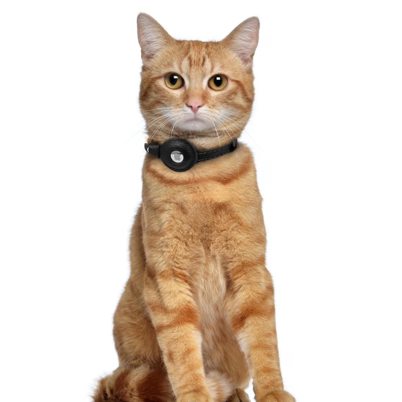 OOPSDOGGY Leather AirTag Cat Collar with Bell - Non Breakaway Kitten Collar with Apple Air Tag Holder - Lightweight GPS Pet Collars for Girl Boy Cats, Small Dogs, Puppies (Black) Black - BeesActive Australia