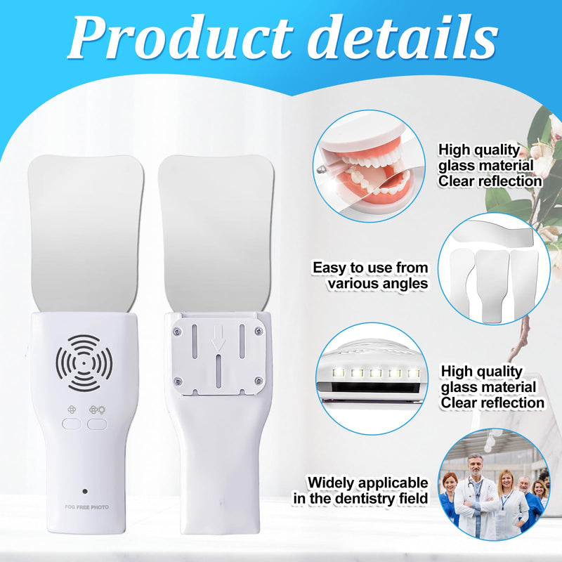 Fog-Free Dental Occlusal Photographic Mirror Device with 4 Rhodium Intraoral Reflective Mirrors for Dentistry, Anti-Fog Fan and LED Lighting Handle with Plated Glass Reflectors Oral Inspection Kit - BeesActive Australia