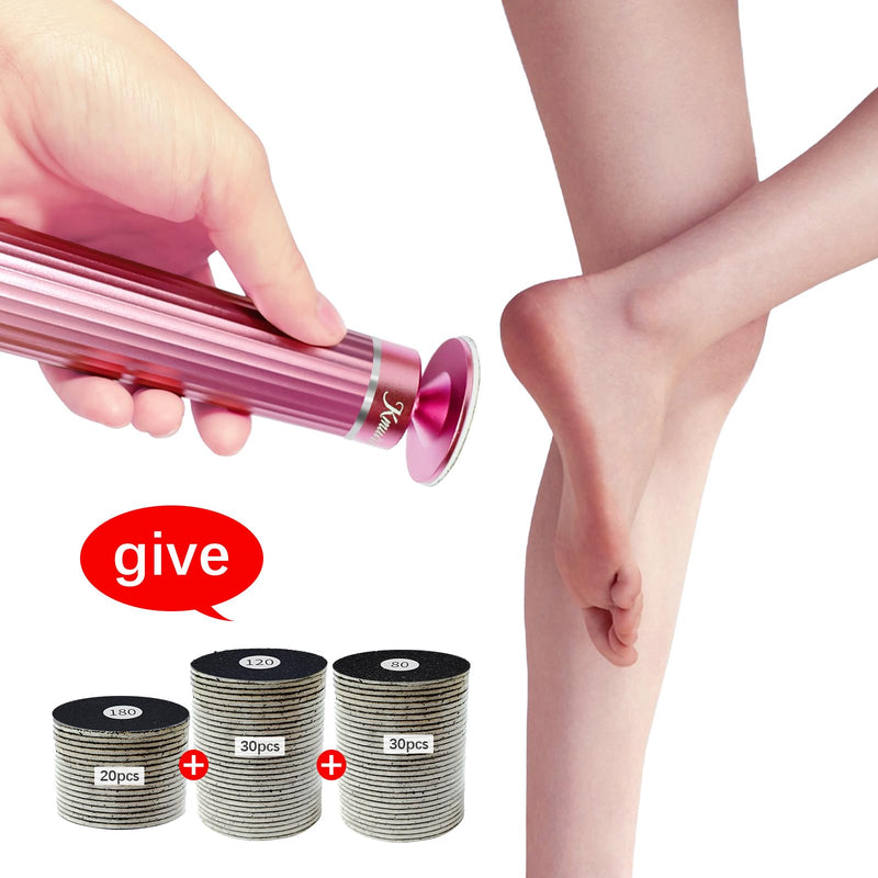 5.3'' Electric Foot Callus Remover with 80pcs Sandpaper Discs & Brush, Professional Aluminum Ergonomic Pedicure Tool, Stepless Speed & Reverse Control for Dead Skin Removal (Pink) Pink - BeesActive Australia