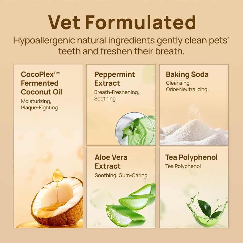 HICC PET Dental Finger Wipes for Dogs & Cats, Toothbrush-Free Plaque & Tartar Remover Wipes, Freshens Breath, Soothes Gums with Coconut Oil, Alcohol-Free & Safe to Lick Mint Flavored 1