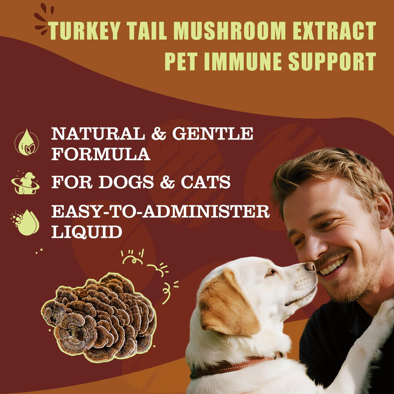 Turkey Tail Mushroom Extract for Dogs & Cats Lipoma Lumps Bumps Warts, | Boost Immunity, Young Weak & Senior & Low-Vitality & Post-Surgery Pets, with Chaga & Reishi Mushrooms Extract