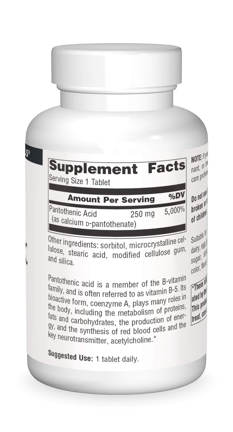Source Naturals Pantothenic Acid, 250 mg -250 Vegan Tablets | Vitamin B-5 | Non-GMO Validated*