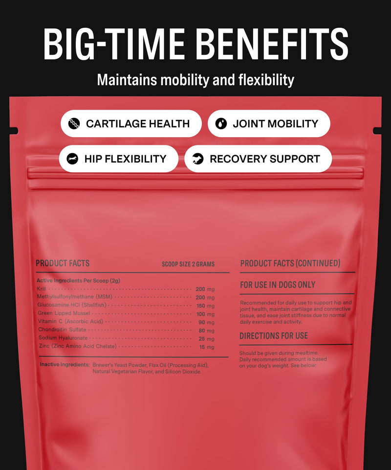 Fi Hip & Joint Supplement for Dogs | Powder Joint Support | Glucosamine, Chondroitin & MSM, Krill, Zinc | Promotes Mobility, Flexibility, Bone and Cartilage Health | Vet-Formulated | 90 Scoops