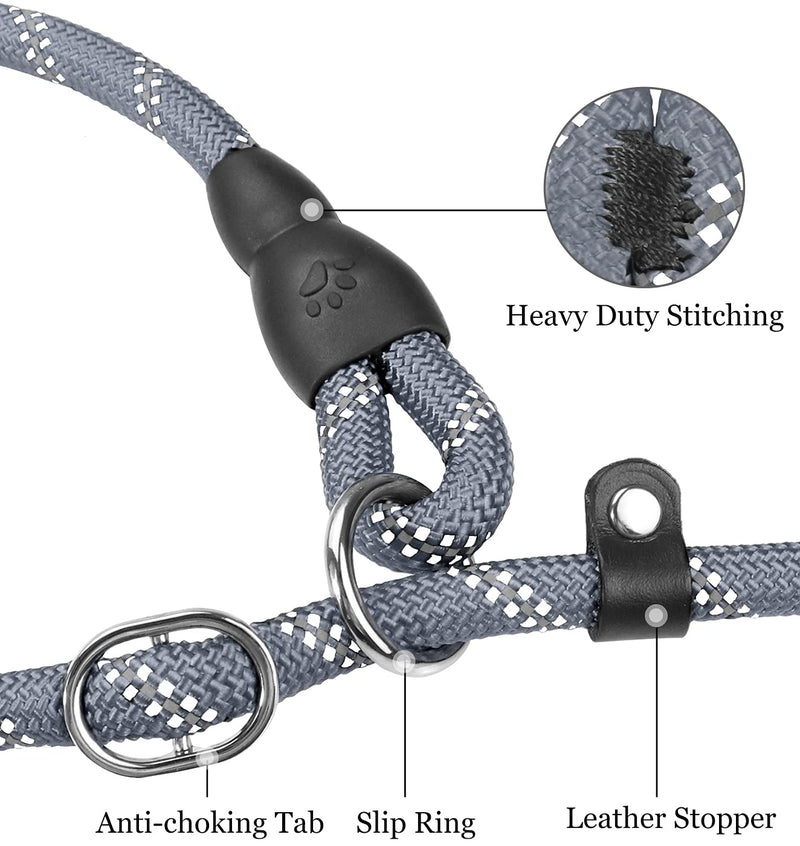 TagME Slip Leads for Dogs, 6 FT Heavy Duty Dog Leash with Padded Handle, Strong Rope No Pull Pet Training Leash for Medium Dogs,Gray M-3/8"x6'(50-110lbs) Gray - BeesActive Australia
