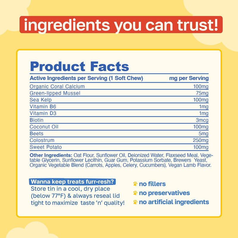 Happy Paws 10-in-1 Dog Multivitamin, Supplements for Dogs for Daily Nutritional & Immune Support, Suitable for All Breeds & Ages with Coconut Oil, Vitamin D3 and Biotin, Vegan Lamb Flavor, (100 Chews) 100 Count