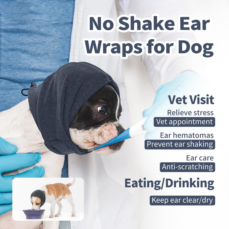 Nanaki Dog Calming Hoodie No Shake Ear Wraps for Dogs, Adjustable Head Protection Cover Doggy Muffs Head Warp, Pet Hematoma Ear Wrap for Anxiety Relief, Grooming and Force Drying, Bathing, Fireworks L(Head Girth:18.5"-24.4") Grey
