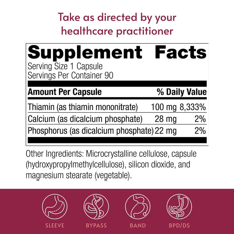 Bariatric Advantage Vitamin B1 Thiamin, 90 Count | 100 mg Thiamin Mononitrate, Designed for Bariatric Patients, Supports Energy Production*, Easy Digest, Bariatric Supplement
