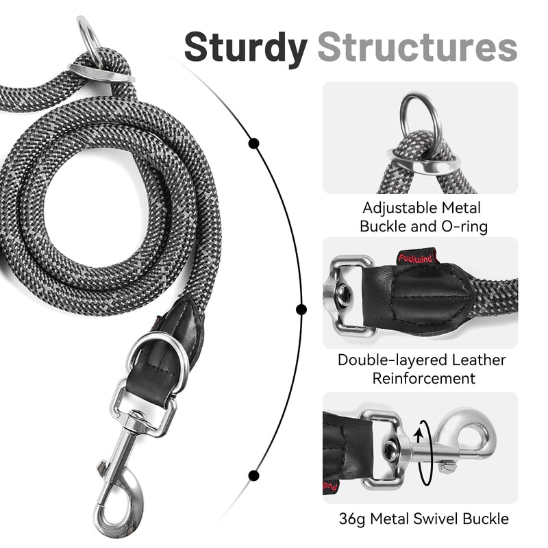 Hands-Free Dog Leash, 6.5ft Heavy Duty Reflective Nylon Leash with Dual Metal Hooks, Adjustable Crossbody & Waist Use for Walking, Jogging and Heel Training (Grey) Black - BeesActive Australia