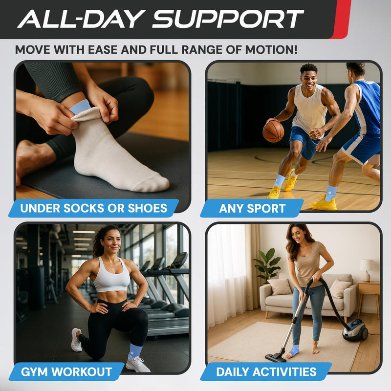 Sleeve Stars Ankle Brace for Women & Men, Ankle Wrap for Sprain, Compression Sleeve for Plantar Fasciitis Relief, Easy Customizable Support: w/ Removable Strap (Single/M:10"-12"/Light Blue) Medium Light Blue 1