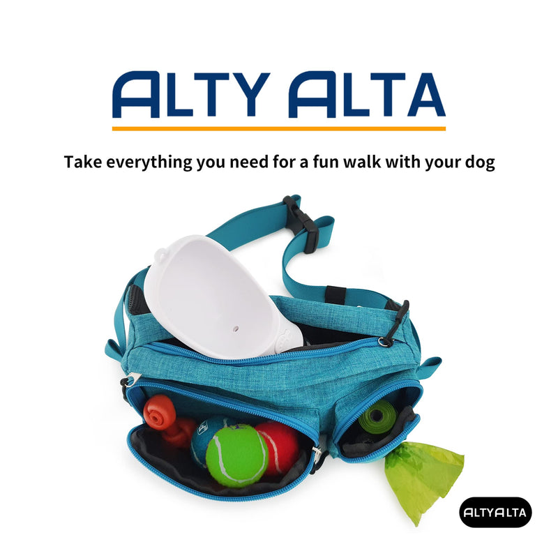 EZ Dog Walking Fanny Pack, Dog Training Treat Pouch, Easy for Walking with Dogs, Belt Bag with 6 Pockets and Waste Bag Dispenser Blue Green Melange - BeesActive Australia