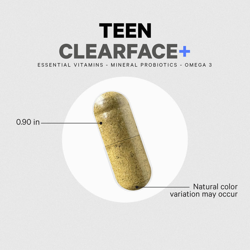 Codeage Teen Clearface Adolescent Face, Skin & Pimples, Vitamins A, C, D3, E, Pantothenic Acid, Niacin, Zinc Supplement Teenagers, Probiotics, L-Lysine, Omega-3, Oily Skin, Pores, Spots - 60 Capsules 60 Count (Pack of 1)