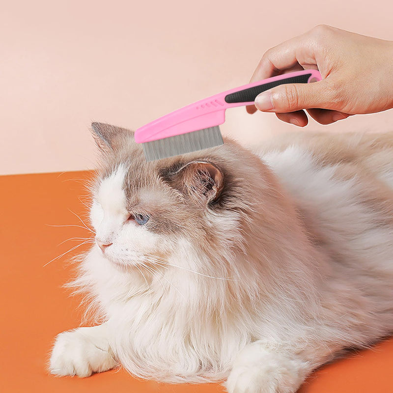 Flea Comb for Dogs and Cats - Lice Comb with Rubber Handle - Promotes Hair Growth and Removes Loose Hair, Knots, and Flakes Flea Brush for Pets - Good for Pet Owners, Vets, and Groomers (Pink) Pink - BeesActive Australia