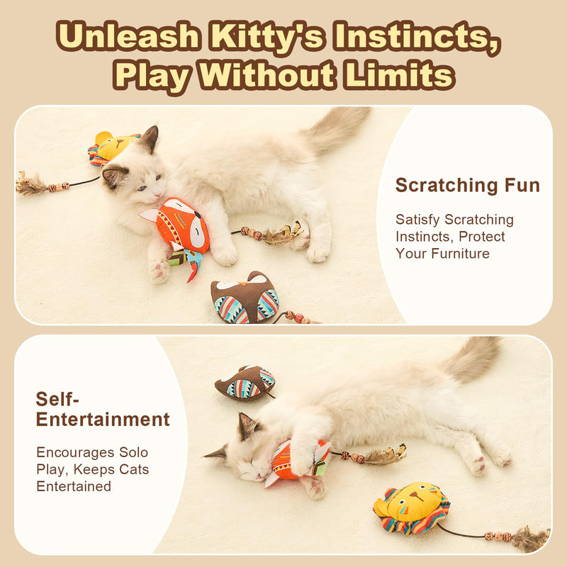 Jiupety Cat Toys Jungle Animals Interactive Cat Toys for Indoor Cats 3 Pack Catnip Toys and Feather Cat Toys Bite Resistant 10.6 Inches Animal - BeesActive Australia