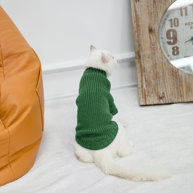 EXPAWLORER Cat Sweater for Cold Weather - Stylish Knitted Cat Clothes, Soft Cat Sweatshirt with Sleeve Warm Clothing, Fall and Winter Pet Clothes for All Different Cats or Small Dogs (Large, Green) Large (Pack of 1) - BeesActive Australia