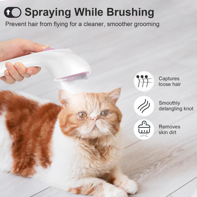 Euqvunn Cat Brush with Steam with Trigger Button, [Ultra-Quiet Design/Comfort Handle] Pet Steam Brush Cat Steamy Brush Dog Brush Rechargeable Cats with Spray for Cats, Dogs, Rabbits Pink-White - BeesActive Australia