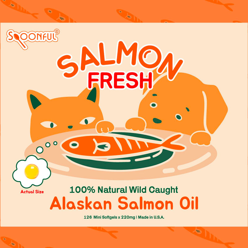 Spoonful Salmon Fresh - 100% Natural Wild-Caught Alaskan Salmon Oil – 220 mg Mini Softgel, 126 Mini Softgels | DHA, EPA & Natural Astaxanthin, Non-GMO, Sustainable, Made in USA