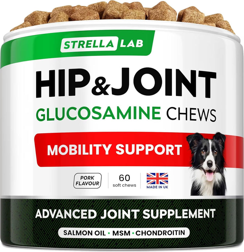 STRELLALAB Glucosamine Treats for Dogs - Joint Supplement w/Omega-3 Fish Oil - Chondroitin, MSM - Advanced Mobility Chews - Hip & Joint Care - 60 Count (Pack of 1) Bacon