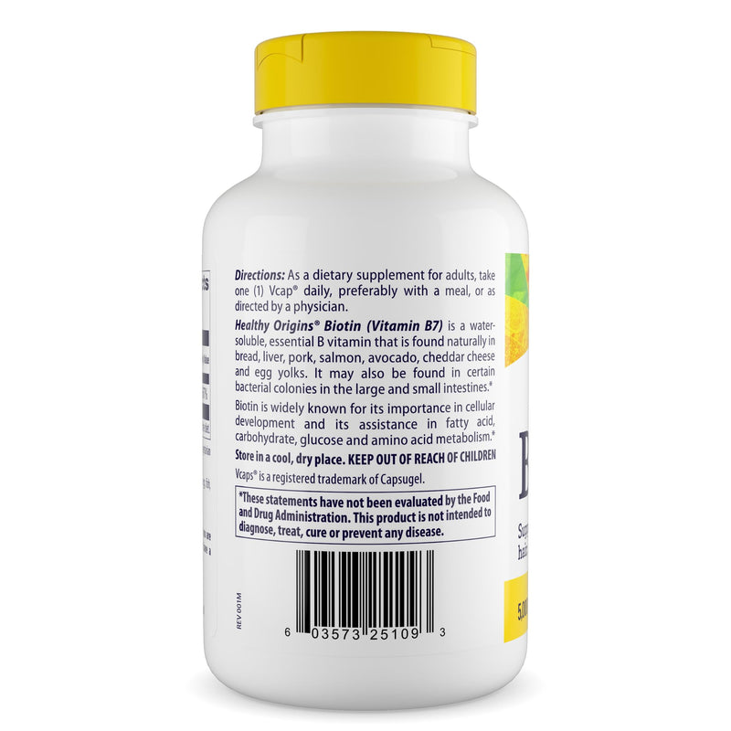 Healthy Origins Biotin 5,000 mcg, Non-GMO, 360 Veggie Caps 360 Count (Pack of 1)