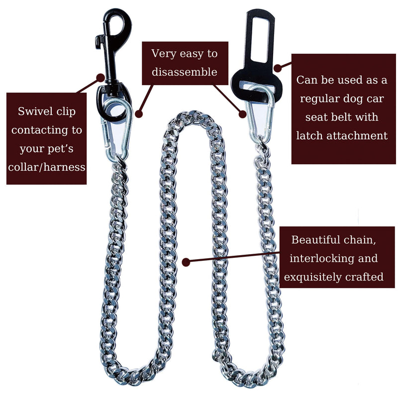 Dog Seat Belt for Car, Metal Dog Seatbelt Stainless Steel No chew Dog Car, Pet Vehicle Safety Restraint, Heavy Duty Big Canine Dog Car Leash Strap Seat Belt for Dogs in Car - BeesActive Australia