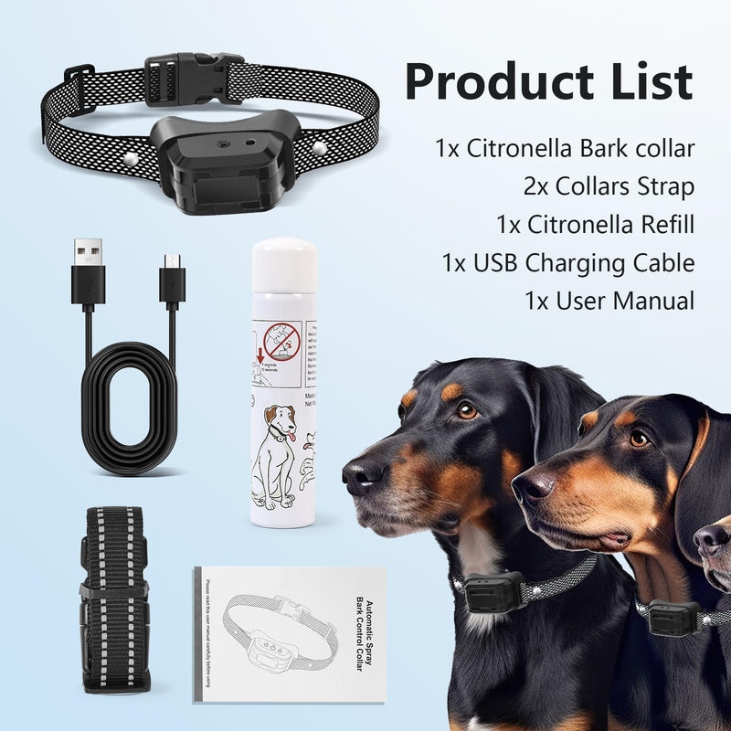 Citronella Dog Bark Collar, Anti Bark Collar with 3 Adjustable Spray & Sensitivity Level [1 Citronella Spray Refill] Automatic No Shock Dog Barking Collar for Small Medium Large Dogs Citronella Bark Collar - BeesActive Australia