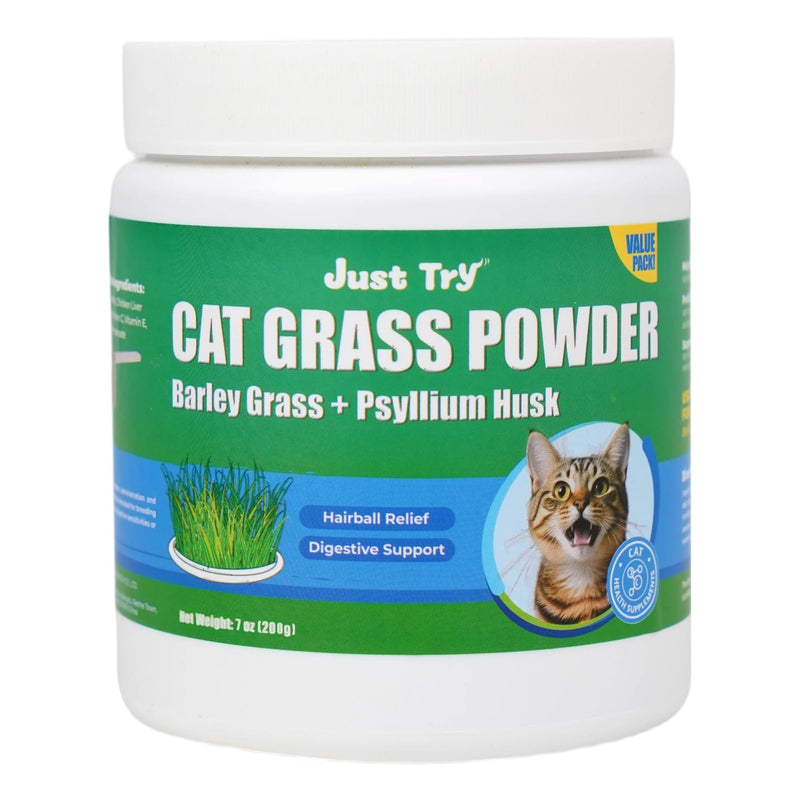 Just Try 7OZ Cat Grass Powder Feline Grass Treats Cat Supplements Hairball Treatment for Cats Cat Hairball Remedy Gut Health Cat Treats Healthy