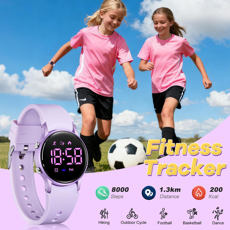 BEN NEVIS Kids Watch for Boys Girls Waterproof Digital Watch for Kids with Pedometer, Vibration Alarm Clock, Stopwatch, Calendar, No App for Ages 5-18 02-Purple - BeesActive Australia