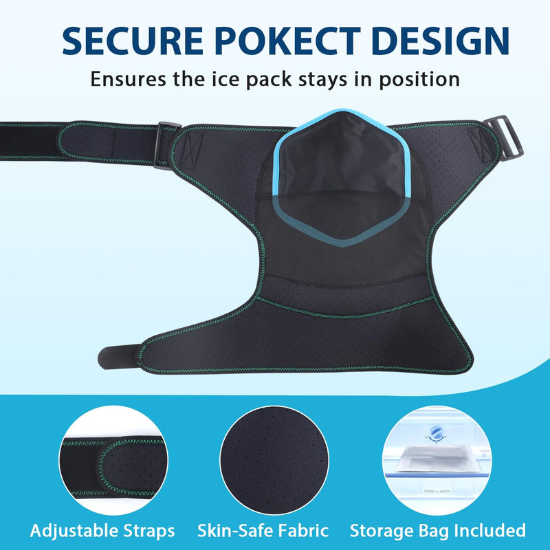 KD Shoulder Ice Pack Brace: Cold & Hot Gel Therapy Wrap for Shoulder Pain, Rotator Cuff, and Post-Surgery Recovery Regular
