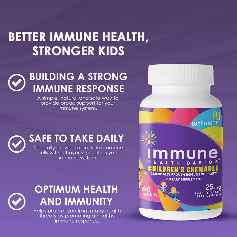 Children's Chewable Tablets, Wellmune Clinically Proven Highly Purified Beta Glucan Immunity Supplements for Children, Kids-Approved!
