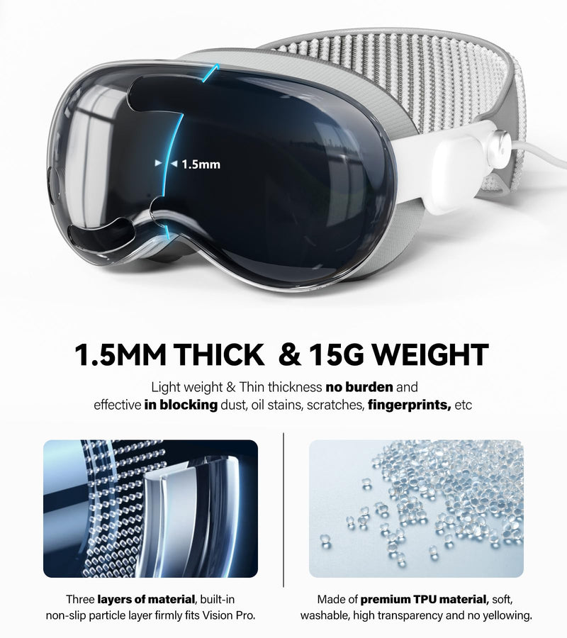 Inesore for Apple Vision Pro Case Clear, [1:1 Coverage] Crystal Clear Slim Screen Protector Cover, Anti-Scratch, No Yellowing for Apple Vision Pro VR Headset 2024 Accessories - Clear - BeesActive Australia