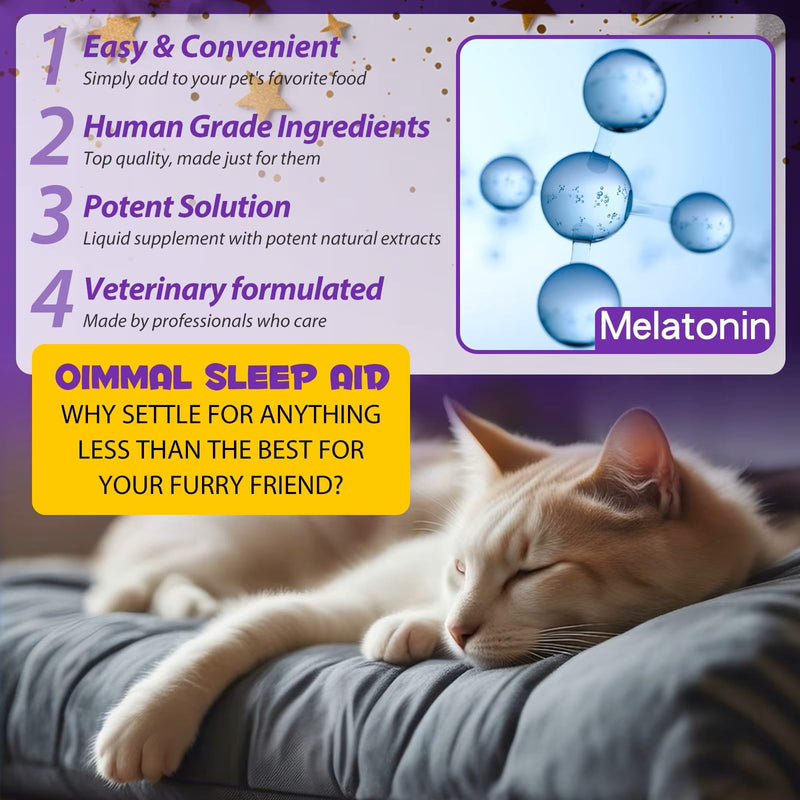 Cat Sleep Support & Calming Aid - Melatonin for Cats Liquid Drops – Nighttime Relaxation Formula for Travel, Vet & Grooming, Fast-Absorbing Liquid for Kittens & Adult Cats