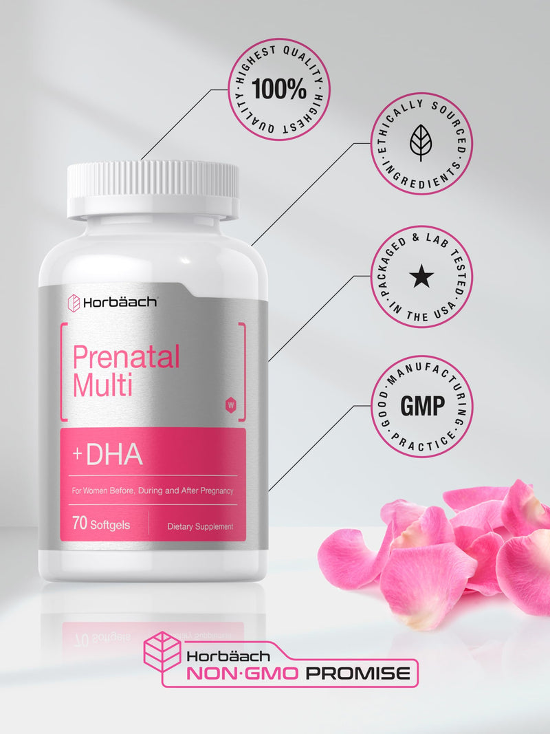 Horbäach Women's Prenatal Multivitamin with DHA | 70 Softgels | with Iron and Folic Acid | Non-GMO & Gluten Free 70 Count (Pack of 1)