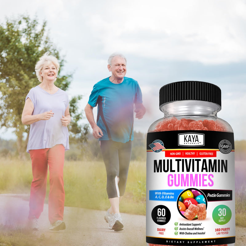 Kaya Naturals Adult Multi Vitamin Gummy, Biotin, Vitamin A, C & E, Including Zinc &Vitamin B-12, Folic Acid, Strawberry Flavor | Gluten-Free multivitamins Sweet Adult Gummies - 60 Gummies 60 Count (Pack of 1)