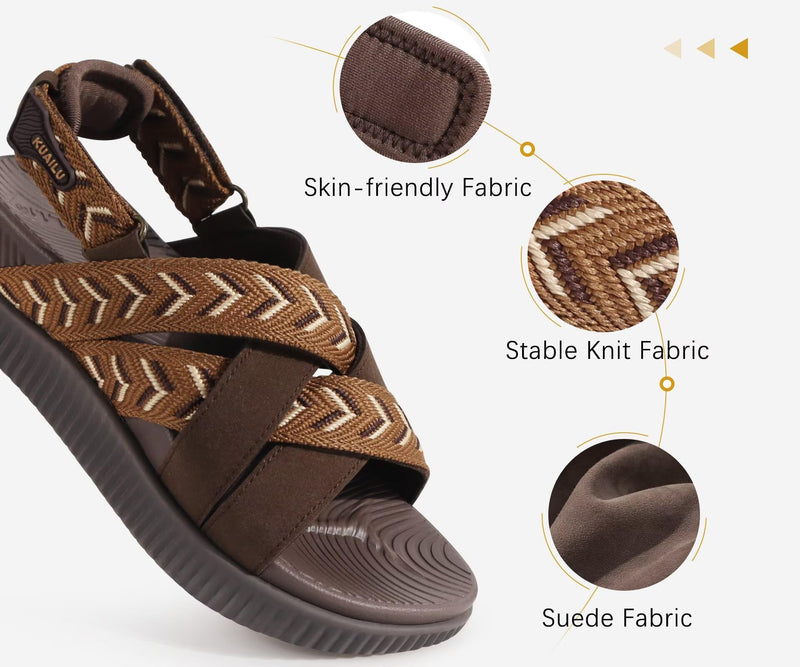KuaiLu Womens Orthopedic Walking Sandals with Memory Foam Arch Support 8.5 Brown