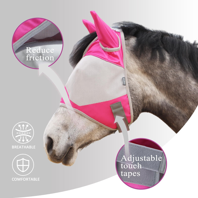 Harrison Howard Half Face Horse Fly Mask UV Protection and Breathable Mask for Equine Use Comfortable Fly Mask for Horses Magenta M Medium - BeesActive Australia