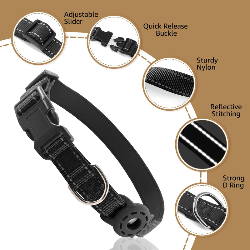 AirTag Dog Collar and Reflective Leash Set Bundle with Airtag Holder Case,Adjustable Padded Nylon Pet Collar for Small Medium Large Dogs(Black, Medium) Black - BeesActive Australia