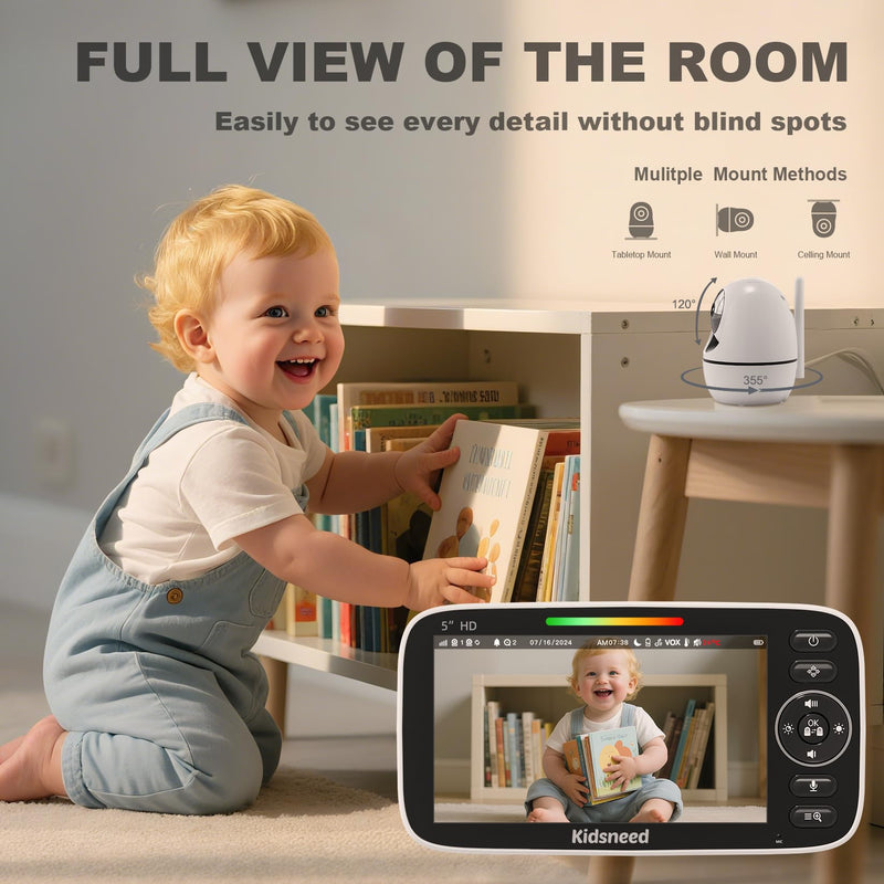 Baby Monitor with Camera and Audio ‚Äì 720P Baby Camera No Wifi, 5 inch Screen,48 Hours Battery Life, Night Vision, Remote Pan& Tilt& ZoomÔºåTwo-Way Talk, Lullabies, Thermal Monitor, 1000ft Range 530