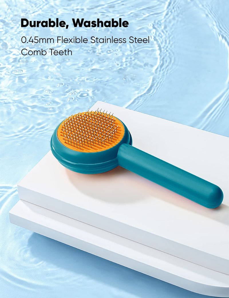 Cat Grooming Brush Self Cleaning Slicker Dogs Cats Doggy Pet Kittens One-Click Shedding Button Stainless Steel Teeth Comb Removal Loose Matted Tangled Hair Massage Indoor Outdoor Undercoat Hamburger Cabbage - BeesActive Australia