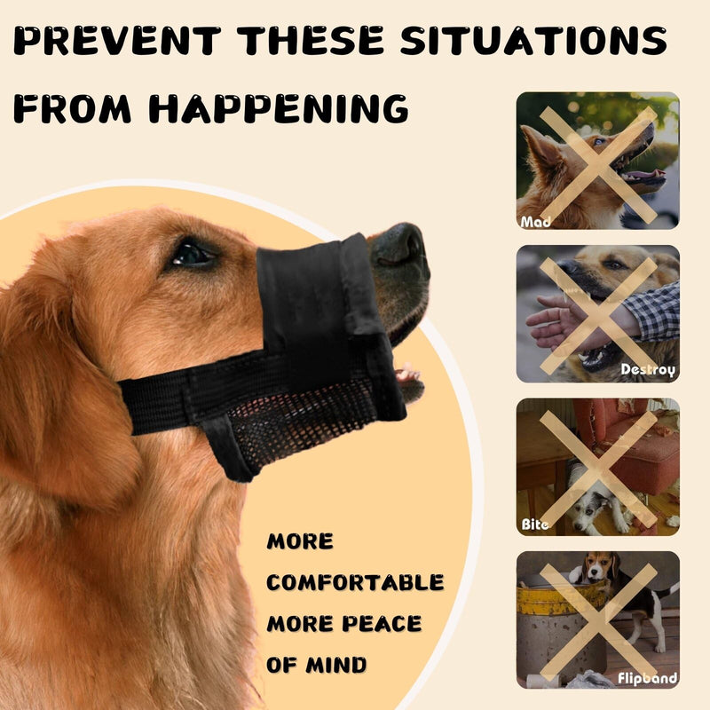 KEYRI Pack of 2 Muzzles for Dogs Adjustable Loop Soft Muzzle Prevents Biting Allows Panting Drinking and Barking Mesh Muzzle for Small Large and Dogs (Black, Small) Black - BeesActive Australia