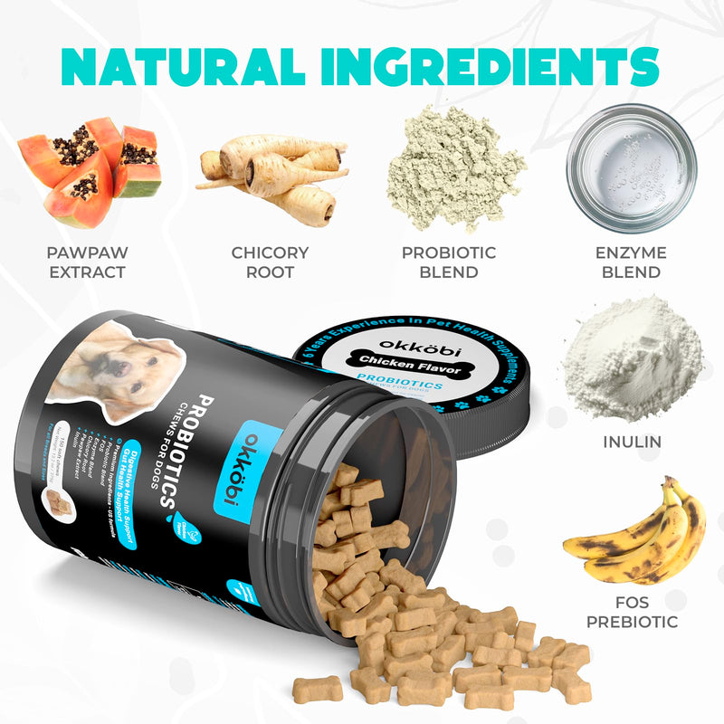 Probiotics for Dogs Chews 150PCs - Digestive, Gut Health & Diarrhea Support - Probiotic Chews for Dogs - Vet Approved US Formula with Dog Probiotics, Enzymes & Natural Ingredients - Chicken 150 pcs