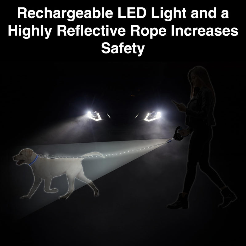 WIGZI Luna Dog Leash with Rechargeable LED Light No Batteries, Detachable Light, Liquid Filled Gel Comfort Handle, Reflective Heavy-Duty Rope, 6 Ft Length up to 200lb Dog, Black Color - BeesActive Australia