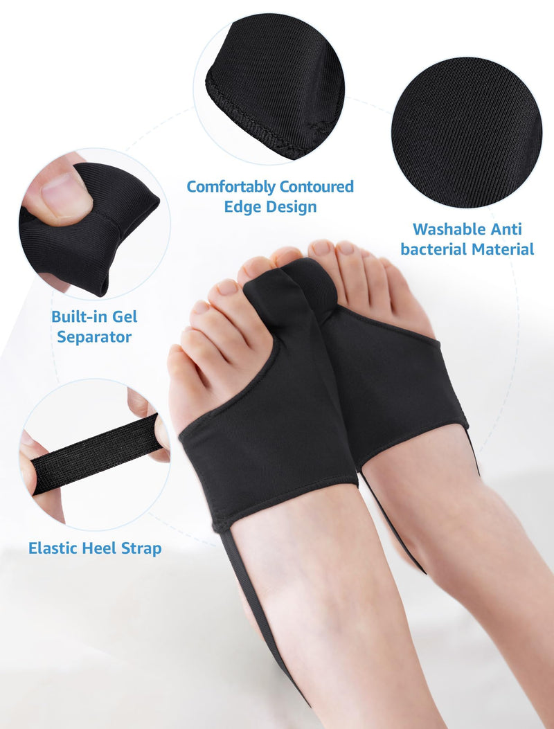Bunion Corrector for Women and Men, Breathable Big Toe Straightener, Bunion Relief Splint & Pad, Comfortable for Day/Night Use, Fit for R/L, Washable Black-M-2 Pack