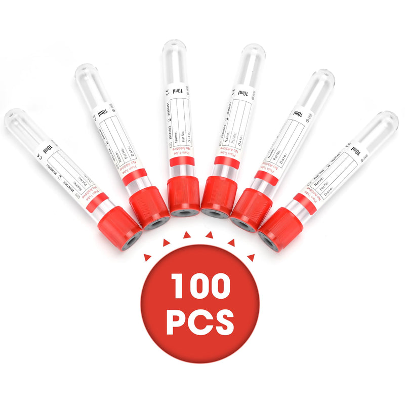 Vacutainer Blood Collection Tubes 10ml Plain Tube Lab Vacuum Collecting Tube for Lab Test Tubes Pet Animals Veterinary 100 Pcs Wrap Packaging 10 mL