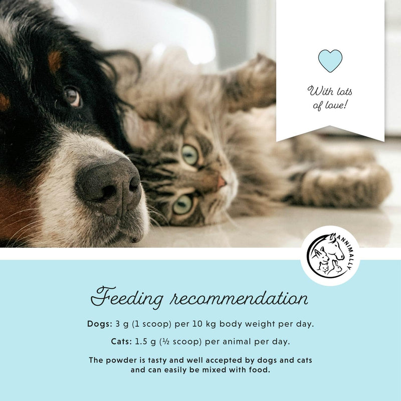 Annimally Skin & Coat Powder for Dogs & Cats 120 g - Daily Nutritional Supplement for Coat, Skin & Claws, with Brewer’s Yeast, Spirulina, Biotin, Zinc & Calcium, Made in Germany