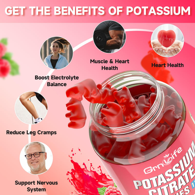 2 Pack Potassium Citrate Gummies, High Potassium Supplement Gummies 1200mg Support Leg Cramps & Muscle Health, Potassium Gummies for Adults & Kids, Vegan, Raspberry Flavor 120 Count 120 Count (Pack of 1) - BeesActive Australia