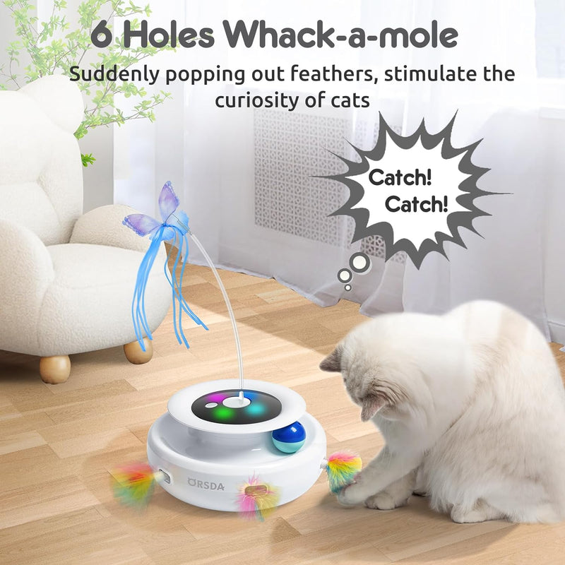 ORSDA Cat Toy, 3-in-1 Automatic Cat Toys for Indoor Cats, Electronic Whack a Mole, Fluttering Butterfly,Track Balls Kitten Toy, Rechargeable Power Interactive Feather Toys for All Breeds White - BeesActive Australia