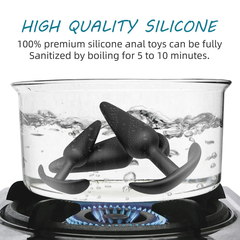 Silicone Anal Plug, Pack of 3 Butt Plugs Training Set for Beginners Advanced Users with Flared Base Prostate Sex Toys - BeesActive Australia