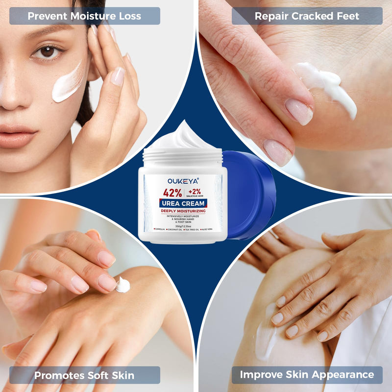OUKEYA Urea Cream 42% plus Salicylic Acid 2% Net 350g for Dry Cracked Feet, Heels, Knees, Elbows, Hands Repair Treatment.Moisturizes and Removes Corns,Calluses,Dead Skin,and Softens Toenails 12.35 Ounce (Pack of 1)