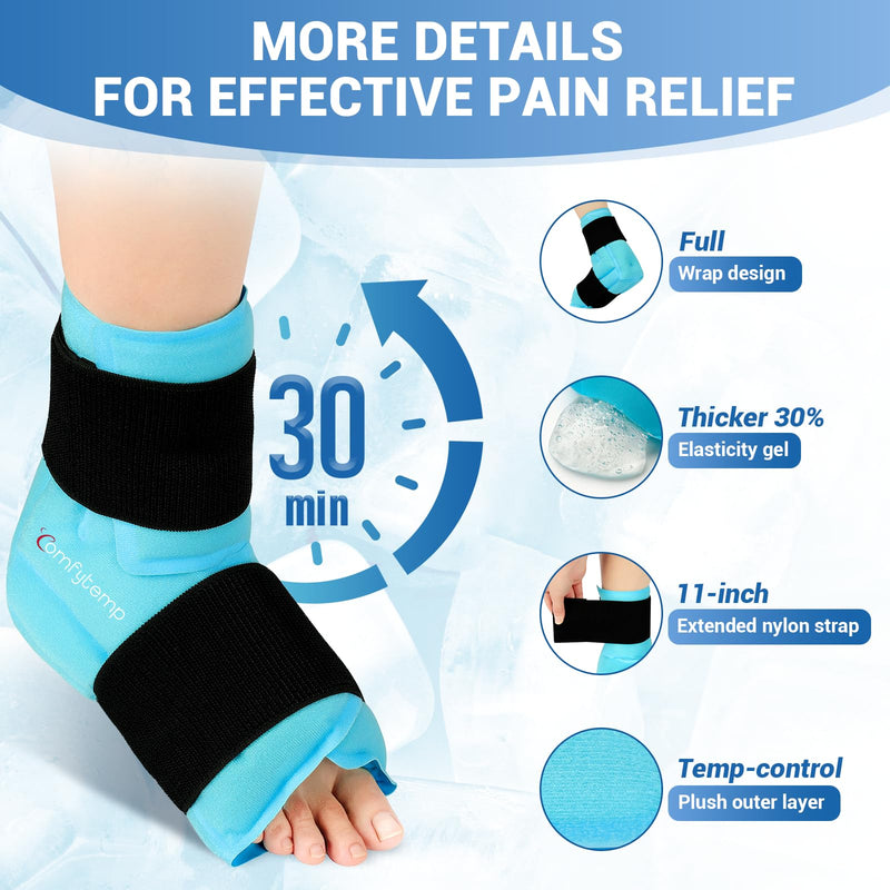 Comfytemp Ankle Foot Ice Pack Wrap for Plantar Fasciitis Relief, Ankles Brace for Sprain, Heel Spur, Swelling, Achilles Tendonitis, Cold Bag for Injuries Reusable, Hot Cold Compress, 1 Pack (Blue) Blue Large(1 Pack) 1.0