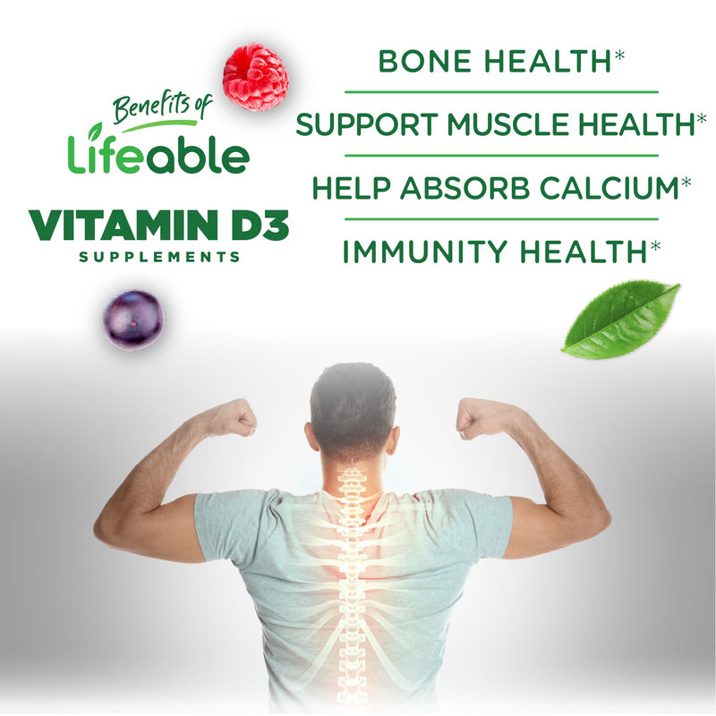 Lifeable Sugar Free Vitamin D 5000 IU - Great Tasting Natural Flavor Gummy Supplement - Gluten Free Vegetarian GMO-Free Chewable - for Immune Support and Bone Health - for Adults - 90 Gummies 90 Count (Pack of 1)